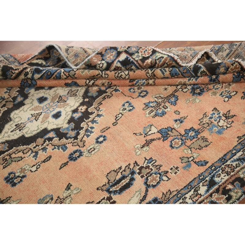 Hand Knotted Oriental 100% Wool Carpet Traditional Floral Peach Hamedan Area Rug - 8' 8'' X 5' 8''