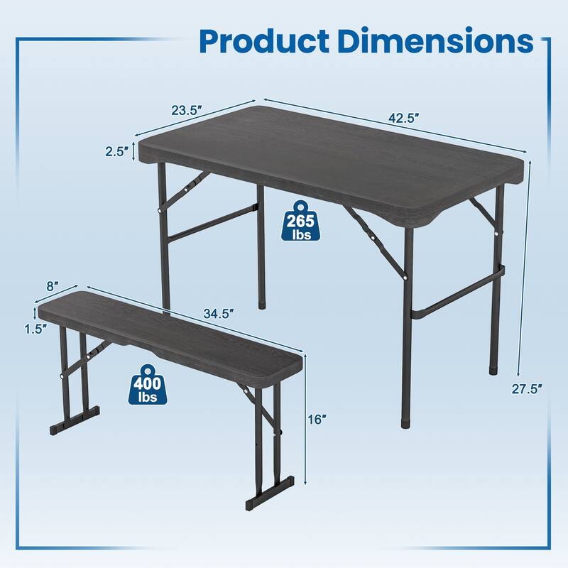 Gymax Outdoor Table Bench Set Folding Picnic Table Set w/ 2 Benches