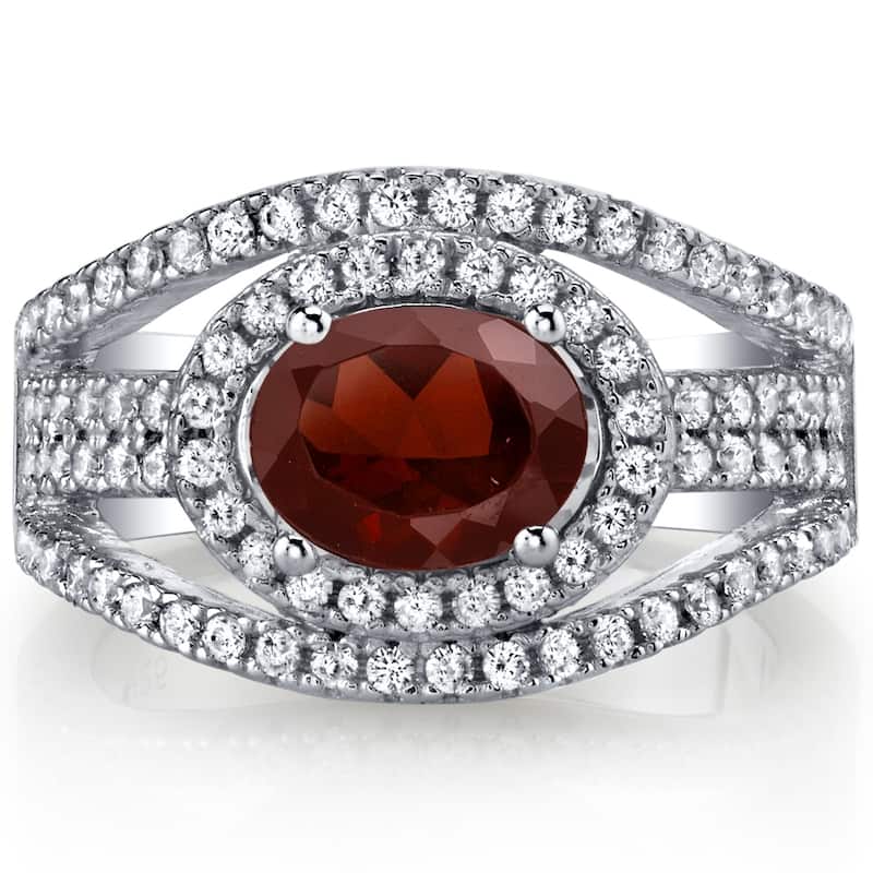 Oravo Sterling Silver 1.5 ct Garnet Halo Ring
