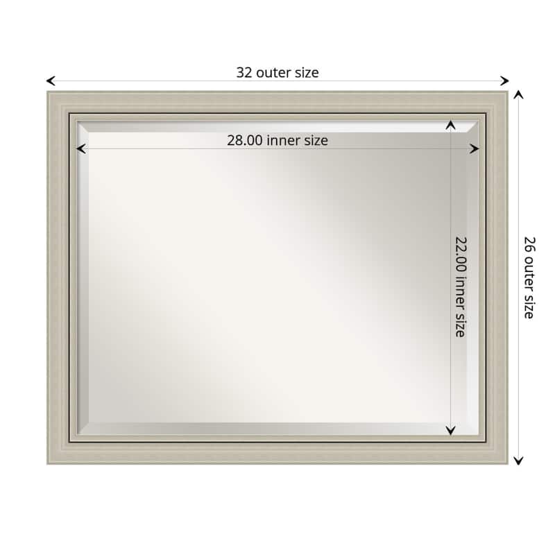 Beveled Wood Bathroom Wall Mirror - Romano Silver Narrow Frame - Outer Size: 32 x 26 in
