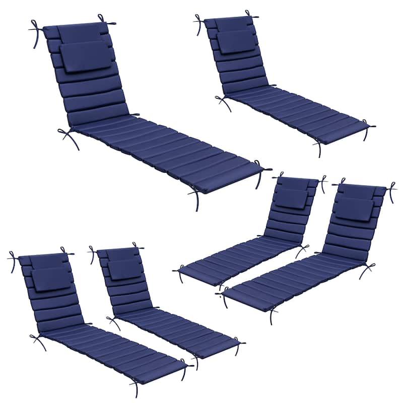 Outdoor Chaise Lounge Cushions Patio Sun Lounger Pad with Straps and Headrest - 70.87 inches long - Navy Blue - 6PC