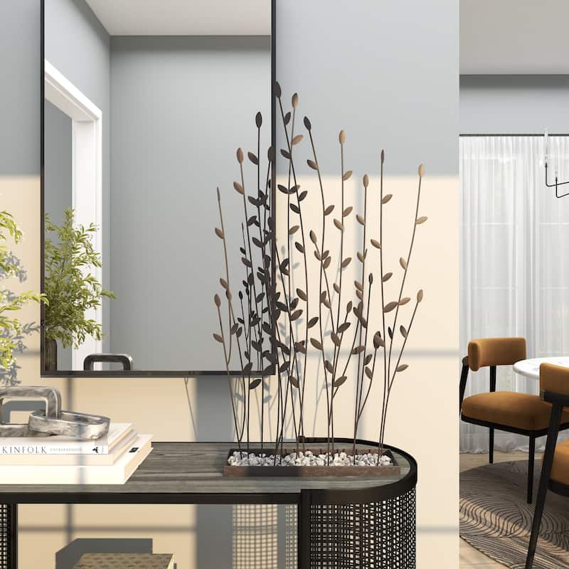 Metal Floral Decorative Sculpture with Loose Stones - Black - Roche River Decor