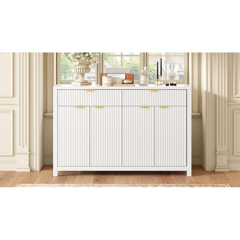 Roomfitters Modern Sideboard Cabinet, Wave Pattern Storage Buffet with Adjustable Shelves, Accent Console