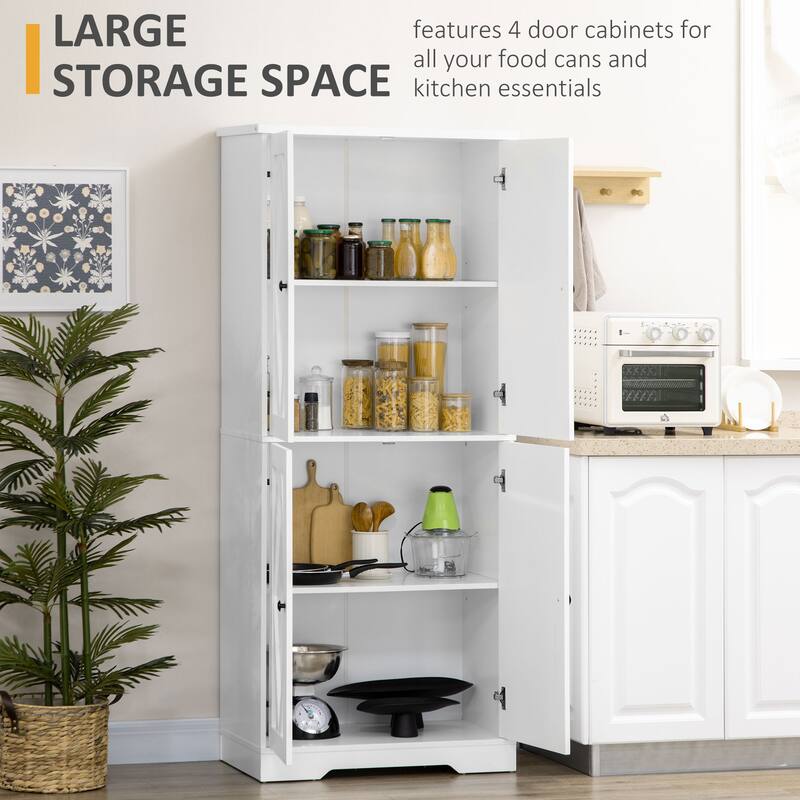 Farmhouse Kitchen Pantry Cabinet with Barn Doors and Adjustable 4 Tier Storage in White - 30" W x 15.5" D x 70.75" H