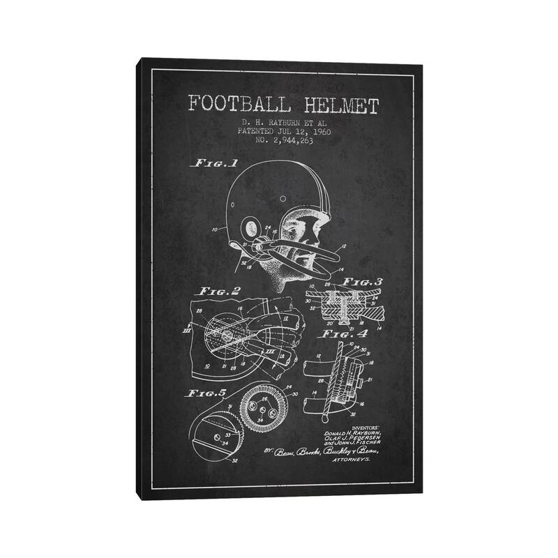 iCanvas "Football Helmet Charcoal Patent Blueprint" by Aged Pixel Canvas Print