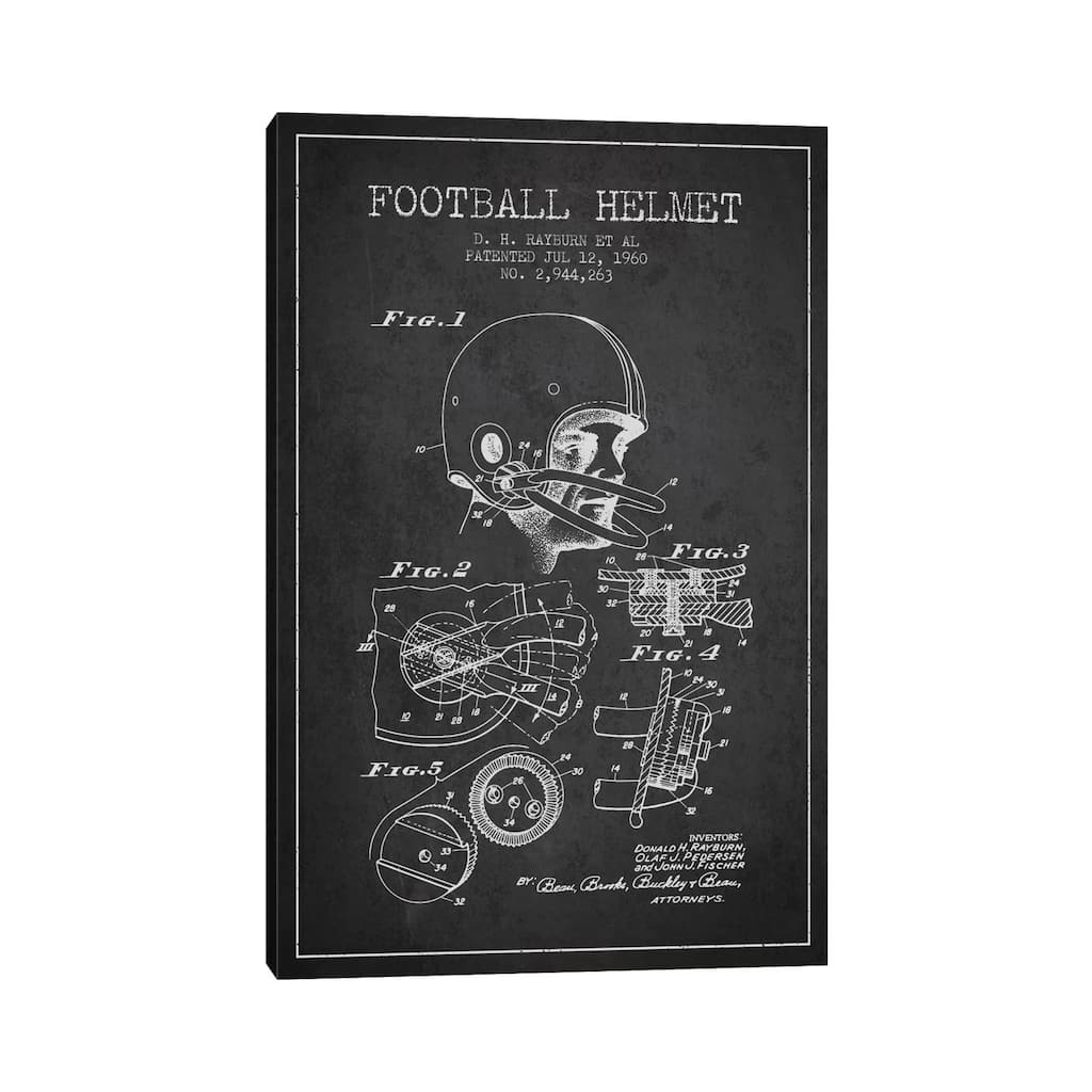 iCanvas "Football Helmet Charcoal Patent Blueprint" by Aged Pixel Canvas Print
