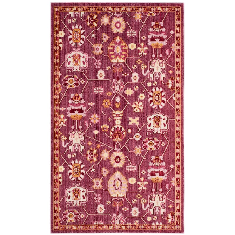 SAFAVIEH Valencia Raushan Distressed Vintage Boho Oriental Polyester Rug - 4' x 6' - Fuchsia/Multi