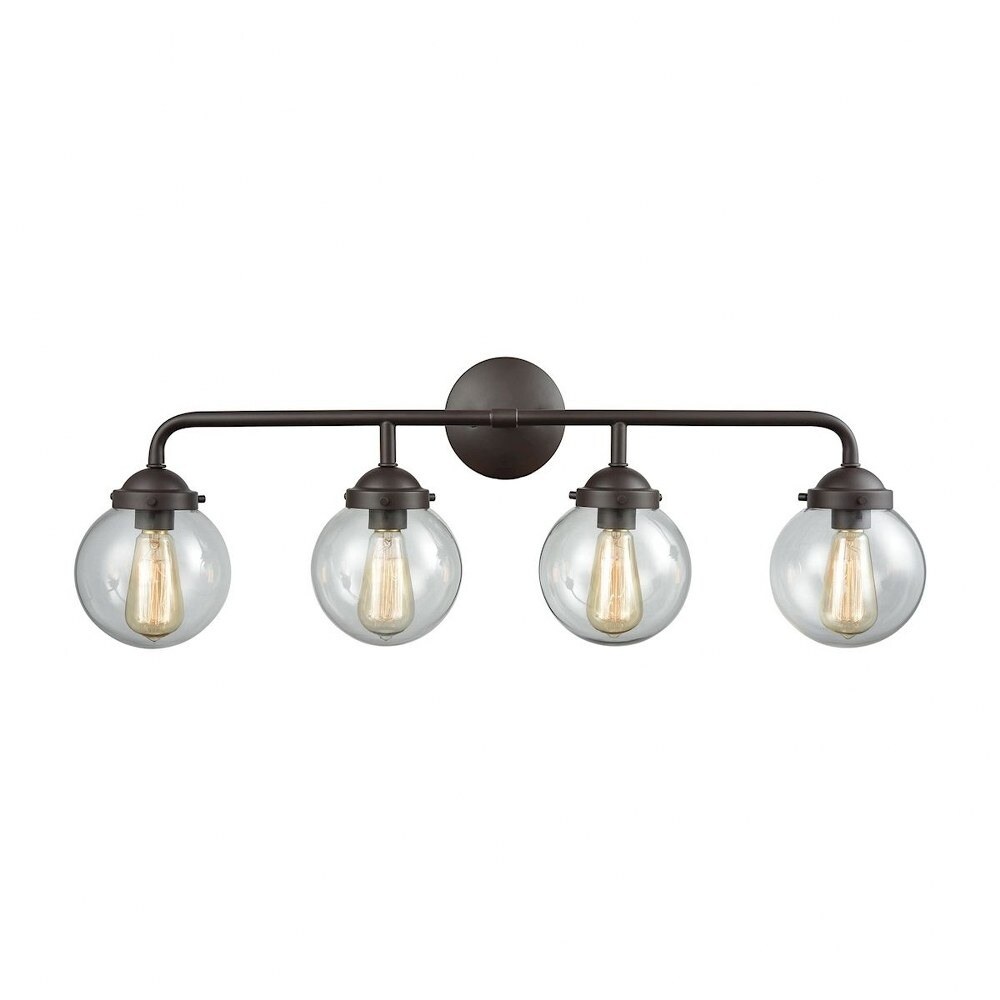 Exposed Bulb Four Light Bath Vanity With Round Clear Glass Globes And Round Back Plate Oil Rubbed Overstock 32548046