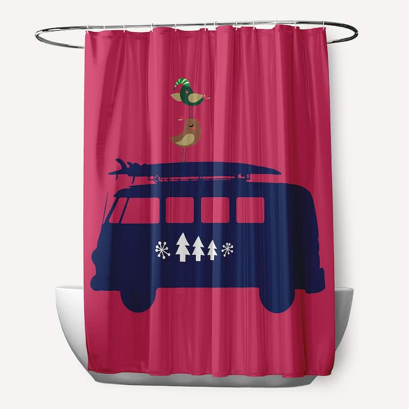 Christmas Surf Bird Shower Curtain - Holiday Pink