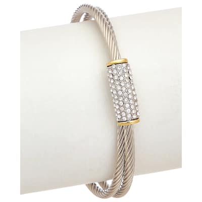 Juvell Gold Two-Tone Plated Cubic Zirconia Twisted Cable Bangle Bracelet