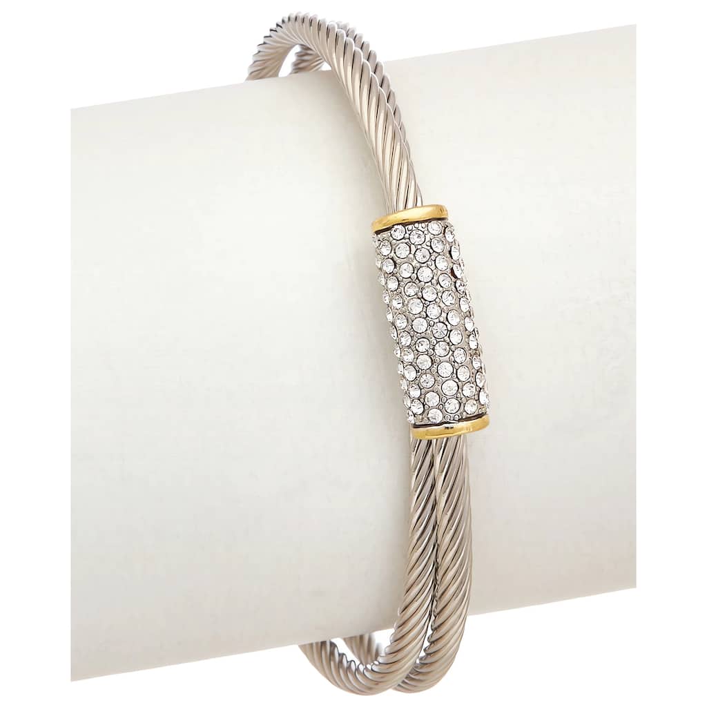 Juvell Gold Two-Tone Plated Cubic Zirconia Twisted Cable Bangle Bracelet