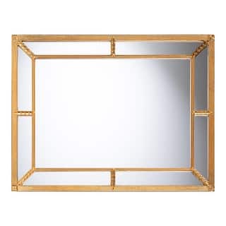 Iskra Rectangular Mirror with Antique Goldleaf Frame - Modern Decorative Wall Accent for Living Room, Bedroom, or Entryway