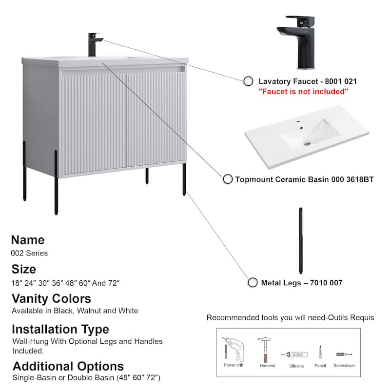 Ripple 36" Single Bathroom Vanity Kit (Assembly Required)