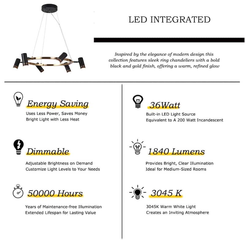 Modern 6-Light Black LED Chandelier Wagon Wheel Pendant Lights for Dining Room - 31.5 "