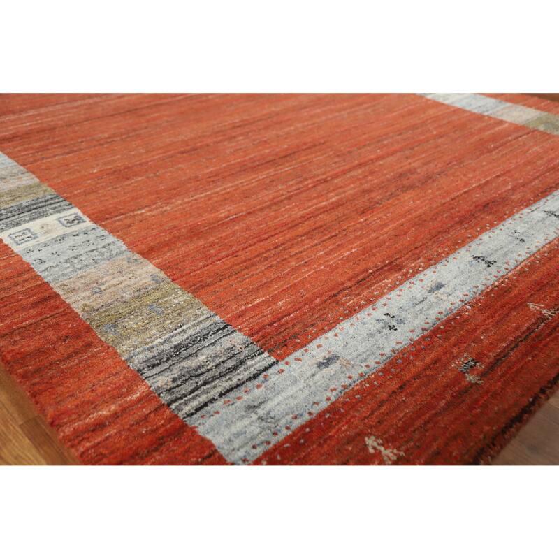 Orange Gabbeh Indian Area Rug Hand-Knotted Wool Carpet - 5'5" x 7'7" - Orange - 5'5" x 7'7"