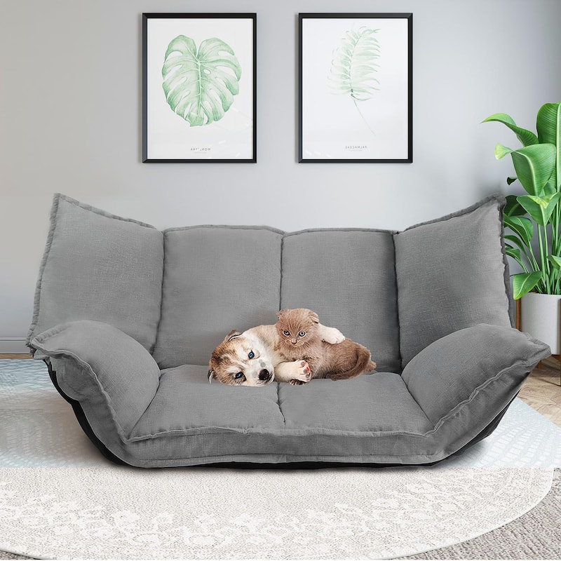 Cute Lazy Sofa Futons Sets Folding Sofa Bed Adjustable Sofa TV Floor Couch - Grey