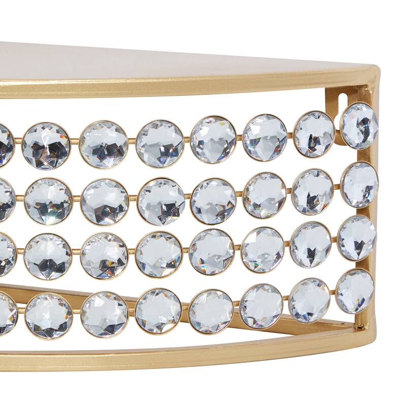 Gold Metal Half-Moon Wall Shelf with Crystal Embellishments (Set of 2)