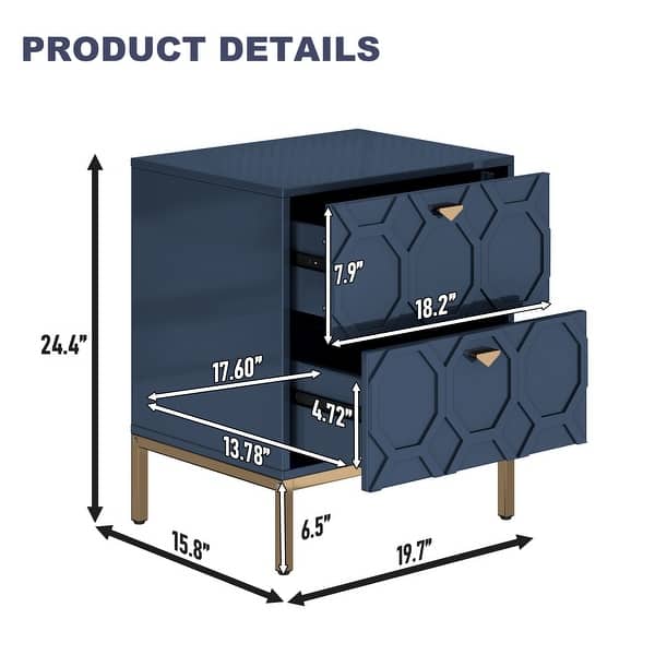 dimension image slide 3 of 4, Clihome Wooden 2-Drawer Storage Nightstand