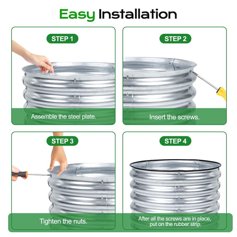 Aoodor 16.7'' Tall Aluzinc Metal Raised Garden Bed 24'' Round, Set of 2 - 24"W x 17"H