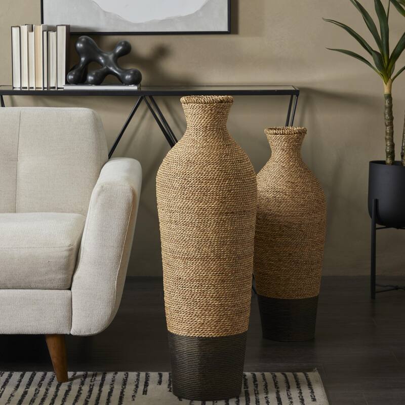 Seagrass Handmade Tall Woven Floor Vase - Brown - Roche River Decor