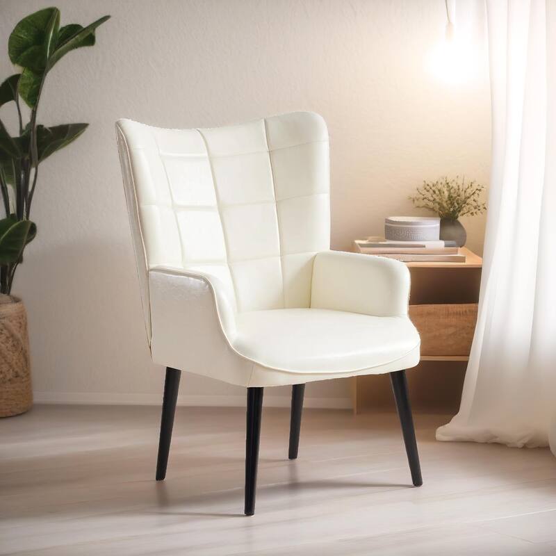 High-back Tufted Accent Chair Set of 2 Cream/ Brown/ Taupe