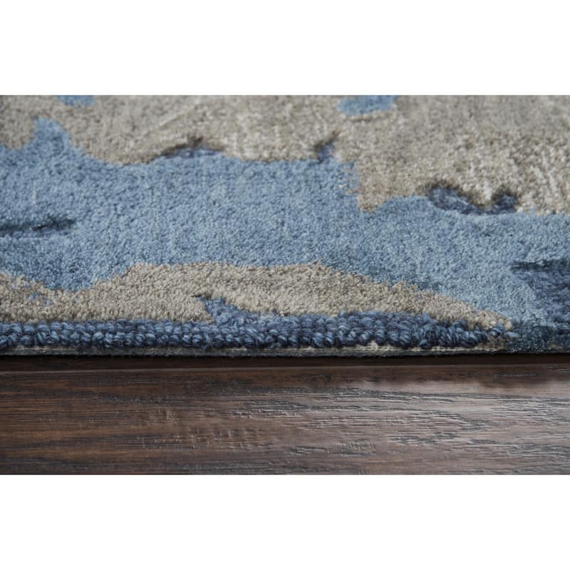 Alora Decor Lapis Blue, Grey, and Ivory Hand-tufted Wool Blend Rug