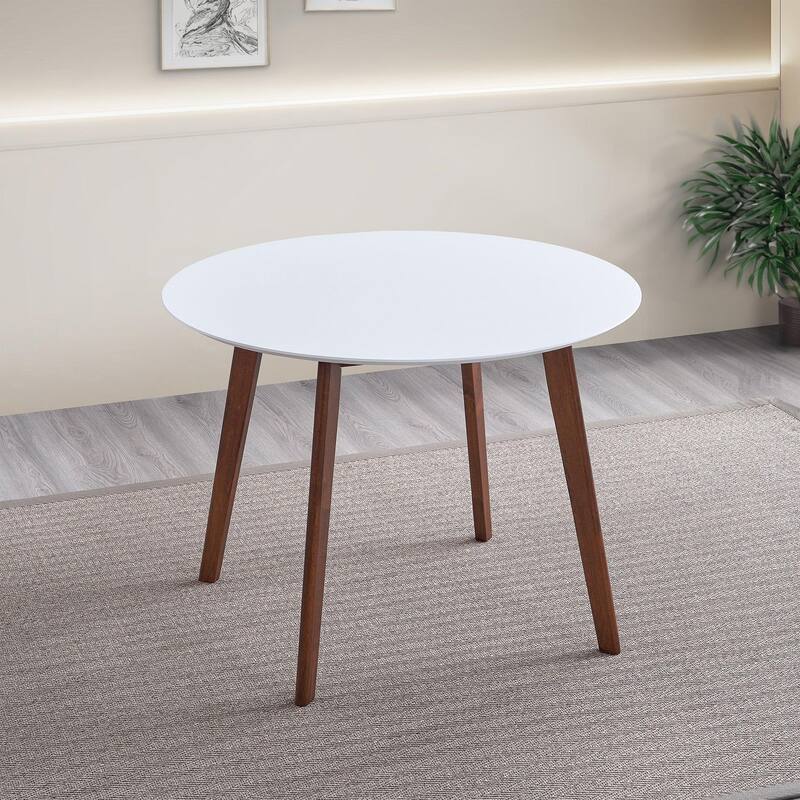 Minimalist Mid Century Modern White Top Dining Table with Solid Wood Legs and MDF Tabletop 39.4" for Kitchen, Dining Roo