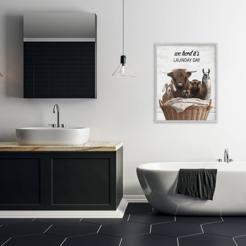 Stupell Herd It's Laundry Day Animals Framed Giclee Art Design By Lettered and Lined