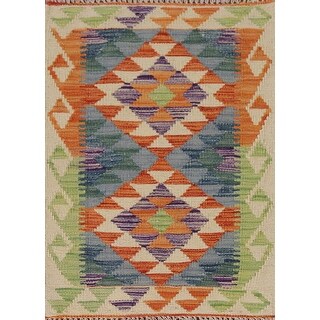 Southwestern Kilim Multi Color Rug Hand-Woven Wool Carpet - 2'1