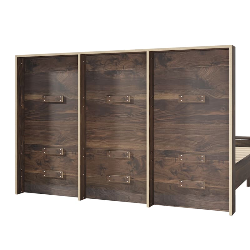 Wood Platform Bed with Two Open Shelves Storage Bench and Headboard