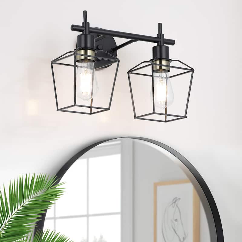 Vintage Matte Black Bathroom Vanity Light Farmhouse Wall Sconce with Cage