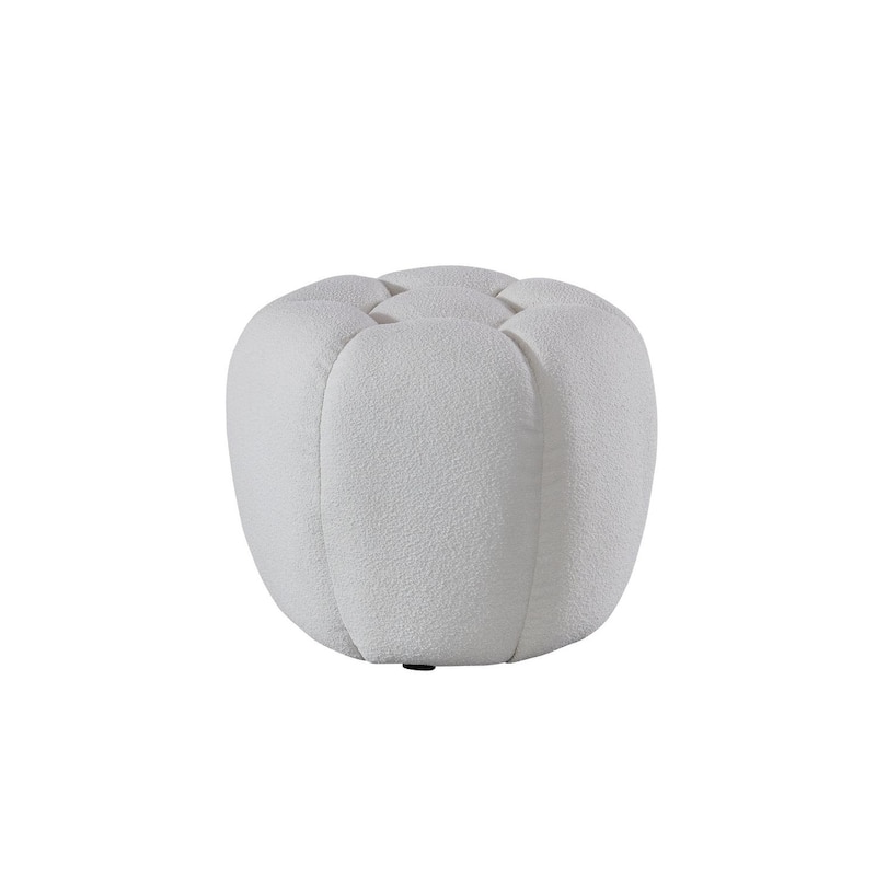 HomeRoots 19" White Tufted Boucle Round Ottoman