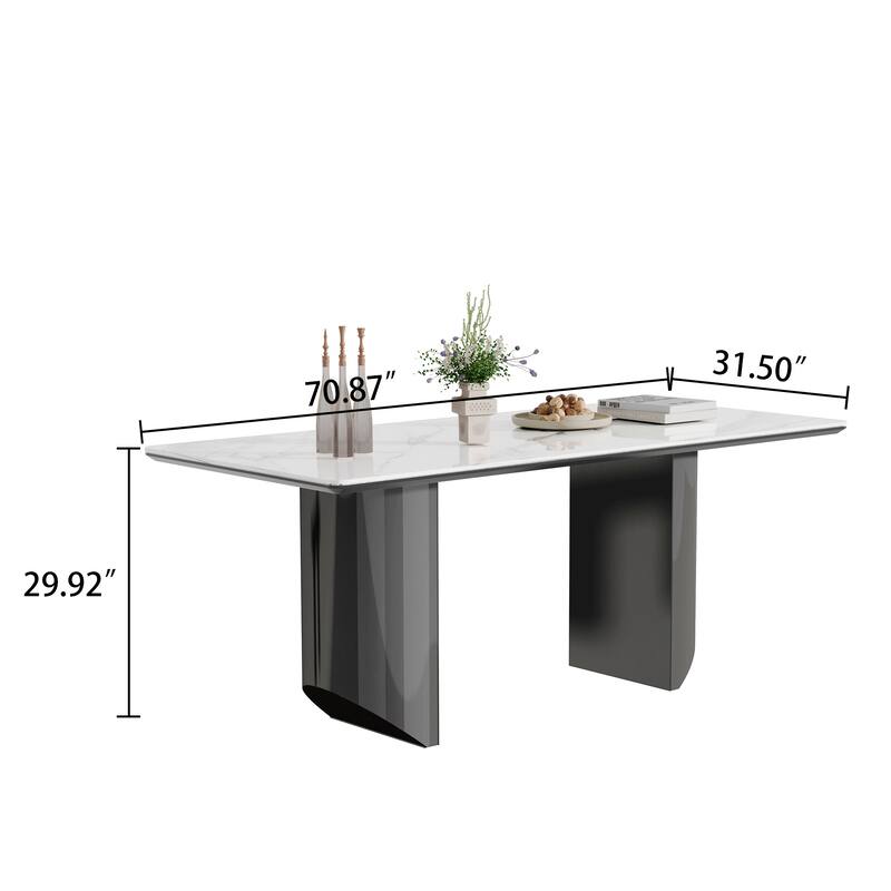 0.47" Thick Sintered Stone Composite Tempered Glass Top Dining Table with Stainless Steel Base