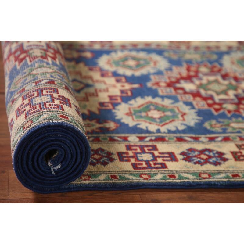 Blue Kazak Runner Rug Hand-Knotted Wool Carpet - 2'7" x 13'2"