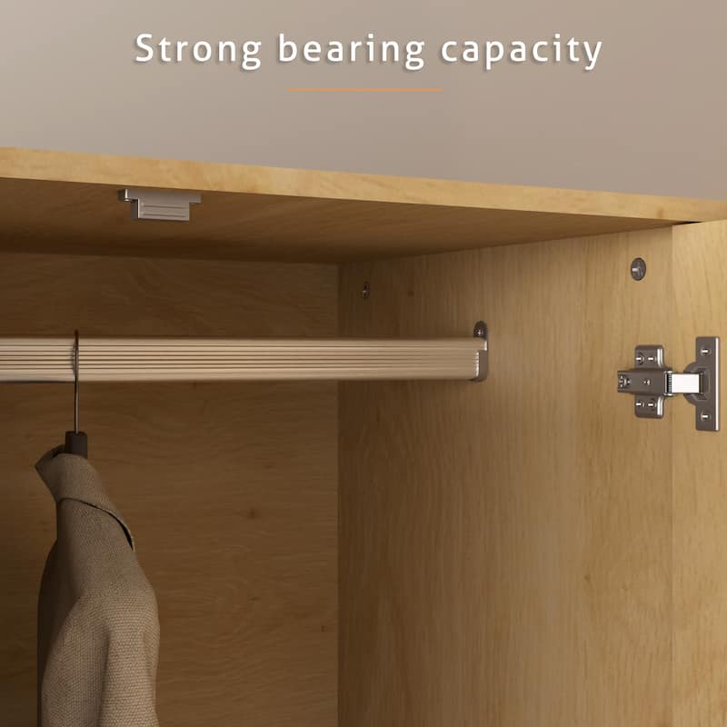 47"W Family 4-Door Wardrobe Armoires Closet 2 Drawer Storage Rattan Style - N/A