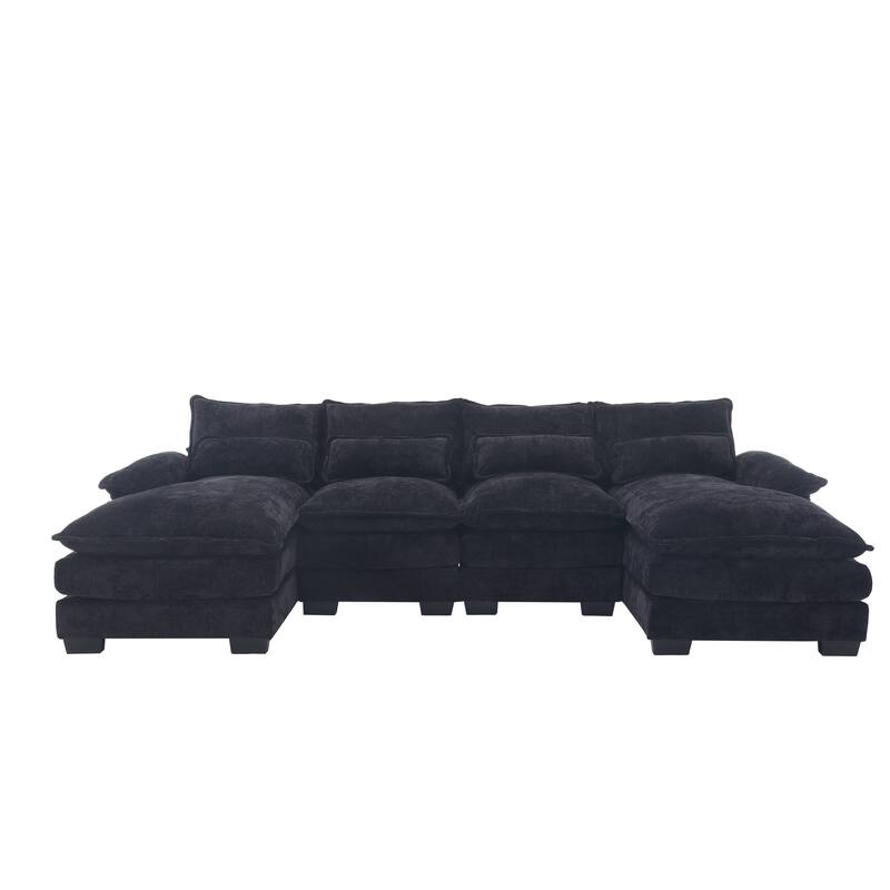 U-shaped Recliner Sofa Chenille Upholstered Chaise Sectional Sofa Symmetrical Reclining Couch with Double Thick Cushions
