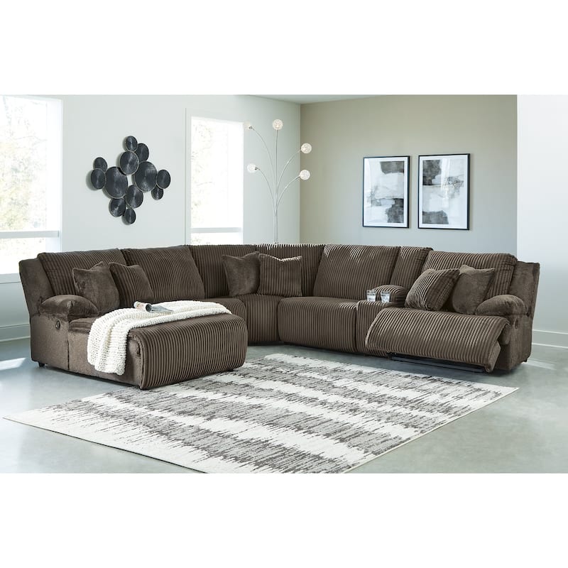 Signature Design by Ashley Top Tier Brown 6-Piece Reclining Sectional with Chaise - 147"W x 134"D x 41"H - Right Facing