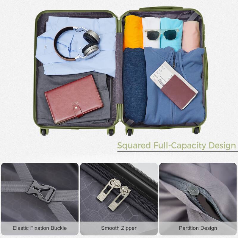 Fashionable Luggage Hardside Luggage with Expandable Storage and Safety Lock, for Boarding Travel, 3 Piece Set