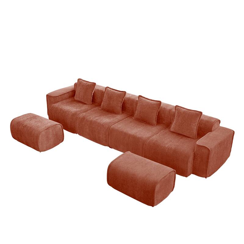 GDFStudio - Velvet Streamlined Modular 4-Seater 138.58" U-Shaped Sectional Sofa with 2 Ottomans