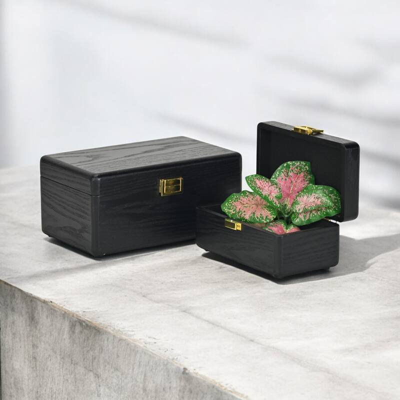Sable Set of 2 Wooden Boxes with Gold Handles