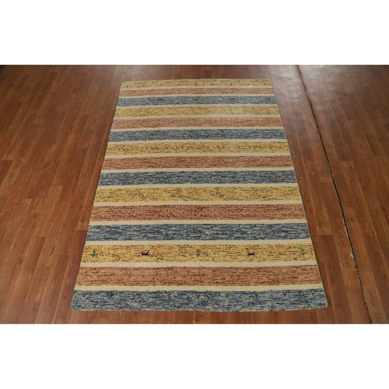 Hand Knotted Oriental 100% Wool Carpet Tribal Animal Pictorial Multi-Colored Gabbeh Area Rug - 5' 9'' X 4' 0''