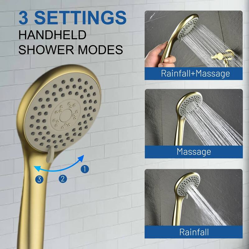 Solid Brass Pressure Balanced Bathroom Shower Faucet Set with 5-Function Rain Shower Head