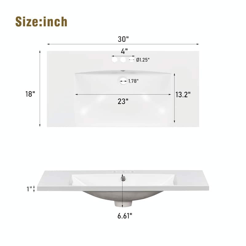 30" White Bathroom Vanity with Single Sink, 2 Doors, and Drawer