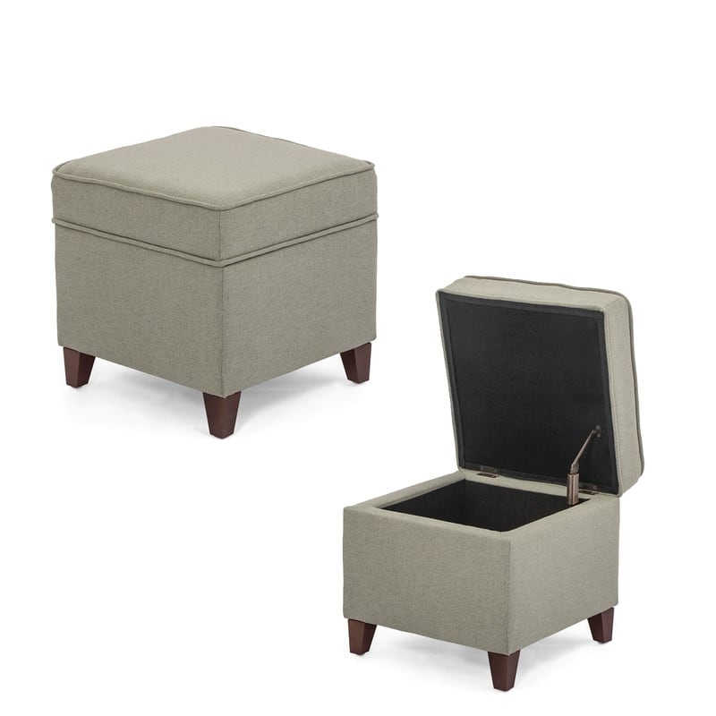 Adeco Ottoman Storage Chest Footrest - Square Seat (Light Grey)