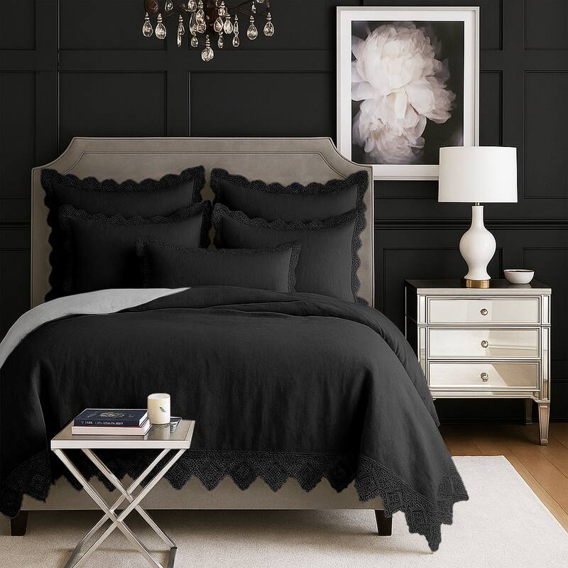 Elsie Lace Ebony 6 Piece Duvet Cover Set