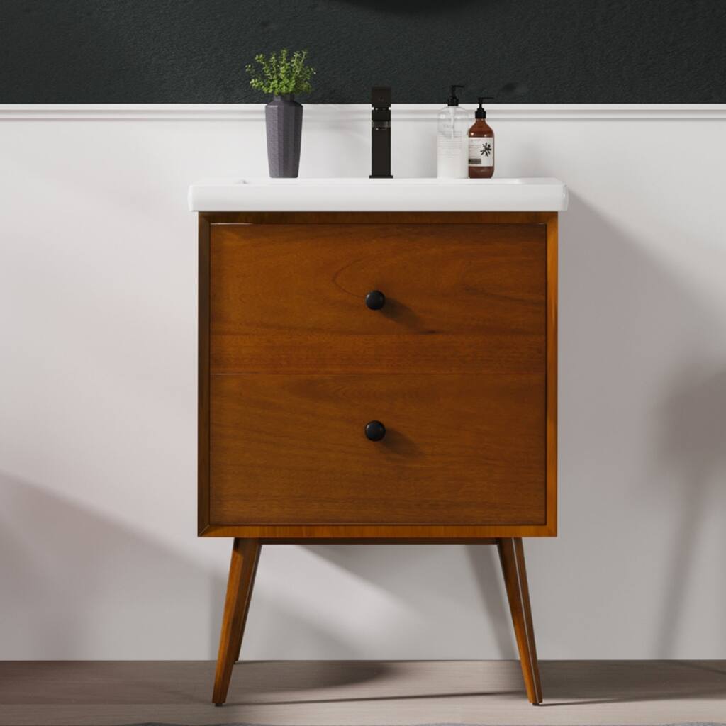 Eviva Caramel 24" Teak Bathroom Vanity with Porcelain Top