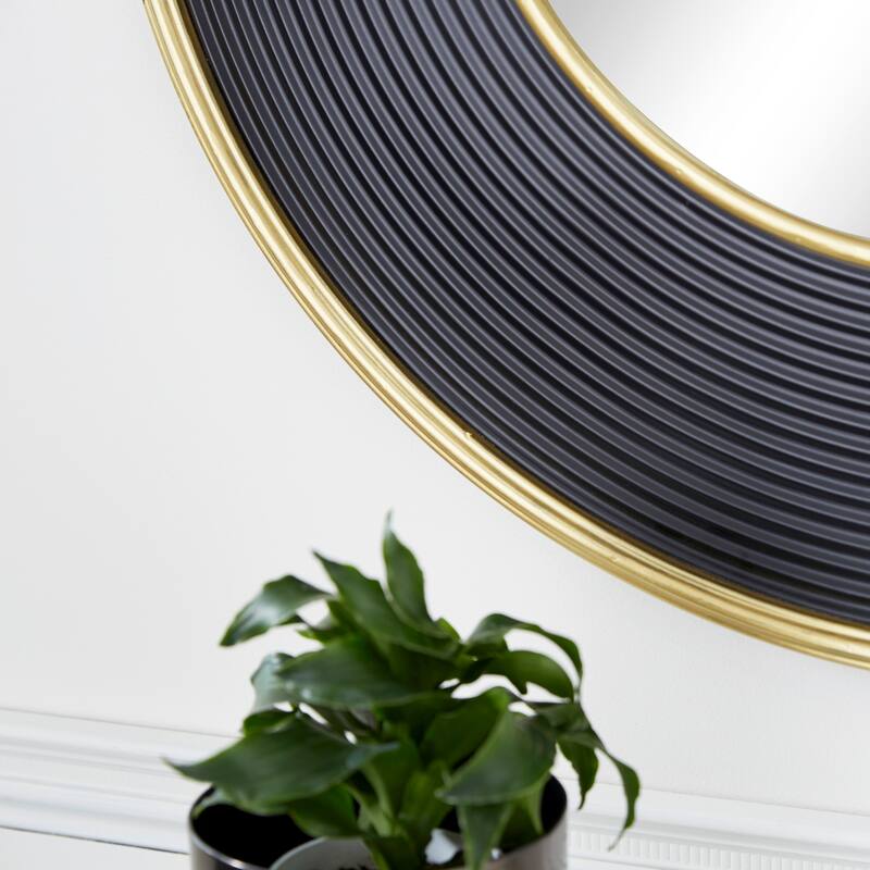 Metal Wall Mirror with Fluted Frame - Black - CosmoLiving by Cosmopolitan - 2"W x 35"L x 35"H