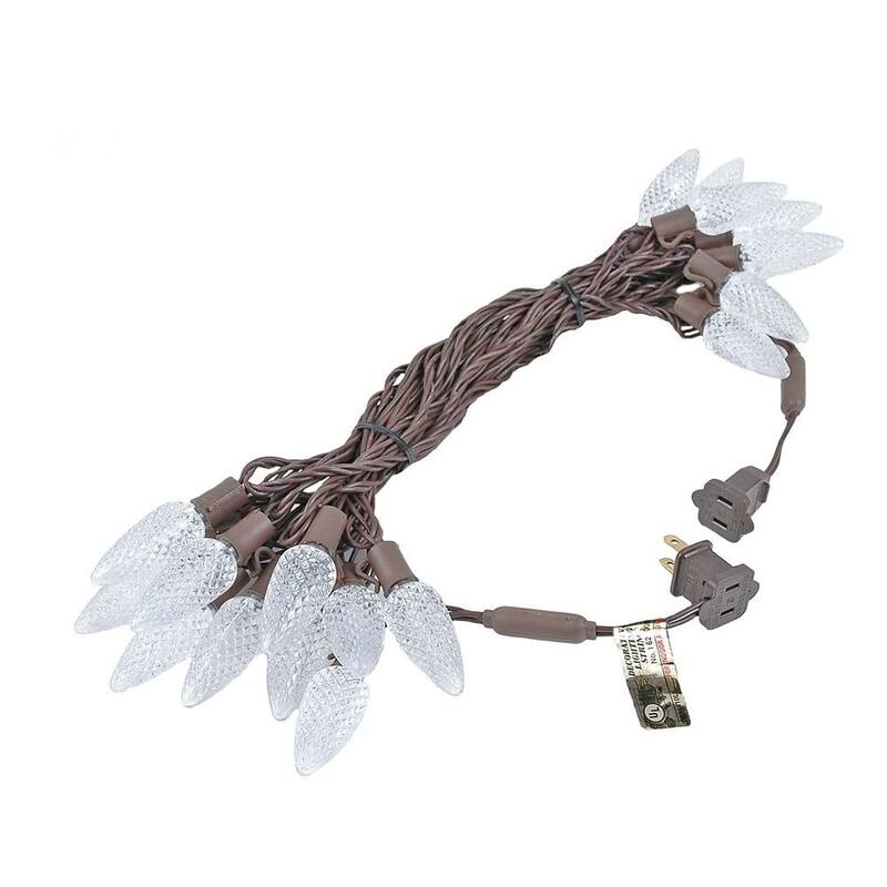 25 Foot C9 LED Outdoor Christmas String Light Set, Warm White, Brown Wire