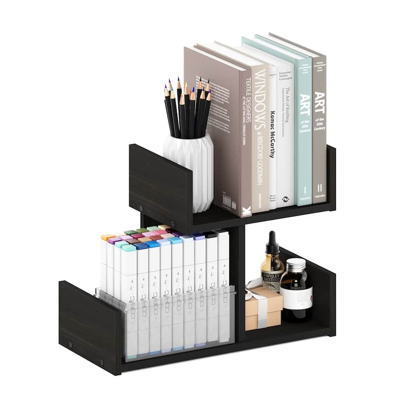 Furinno Hermite Wooden Desktop Bookshelf Storage Organizer for Home and Office Supplies, Espresso