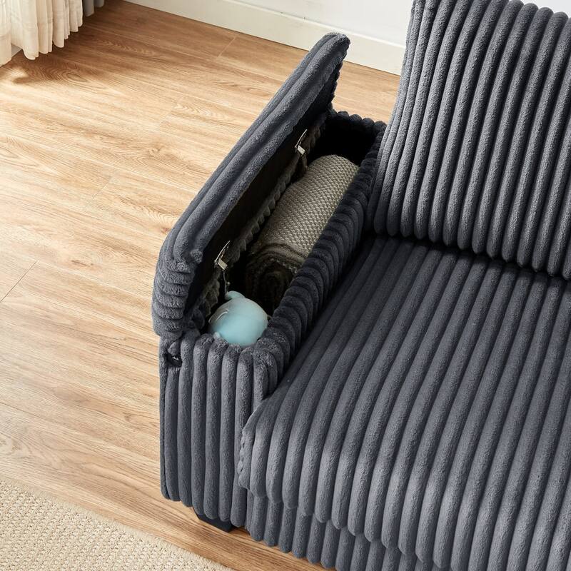 71" Sofa Plush Corduroy Square Storage Armrest USB port